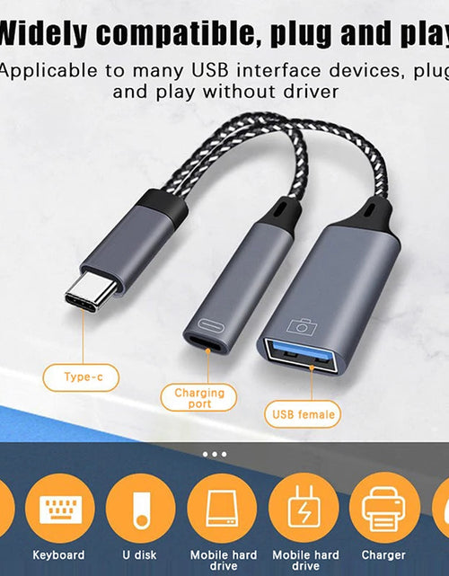 Load image into Gallery viewer, USB C OTG Cable Phone Adapter 2 In 1 Type C To USB A Adapter With PD Charging Port For Phone Laptop Tablet
