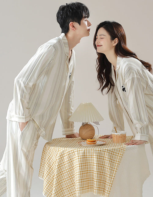 Load image into Gallery viewer, Pure cotton couple pajamas women's spring and autumn men's home suit set
