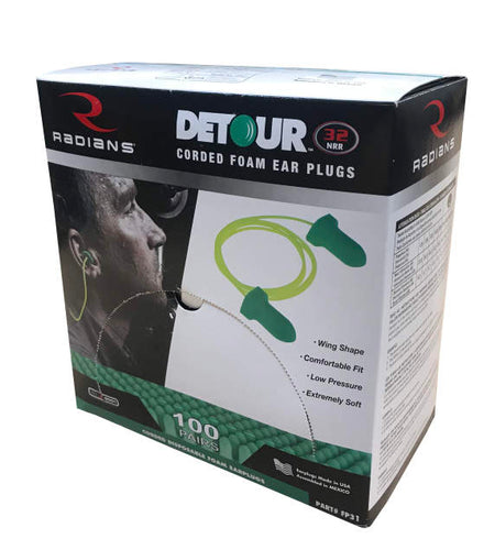 Detour Winged Corded Foam Earplug - 100/pair