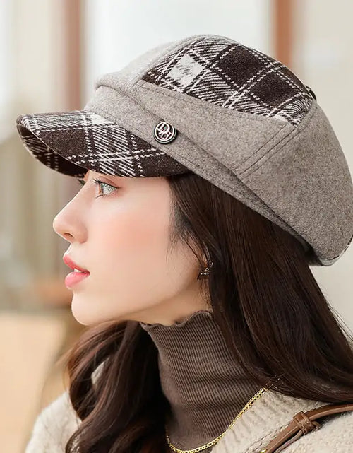 Load image into Gallery viewer, Women's British Plaid Octagonal Newsboy Cap (Winter)
