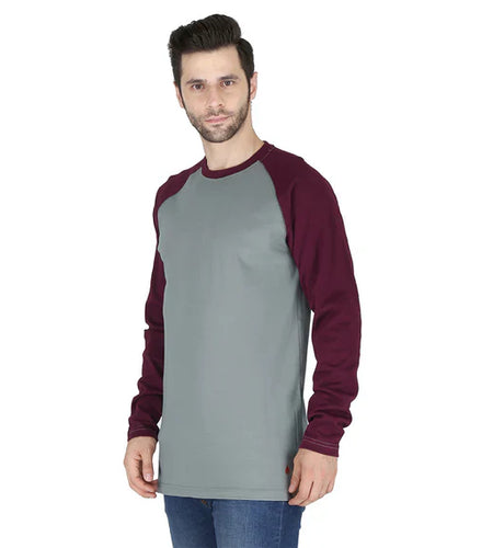 Forge Fr Men's Grey & Burgundy Baseball Long Sleeve T-shirt