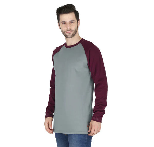 Load image into Gallery viewer, Forge Fr Men's Grey &amp; Burgundy Baseball Long Sleeve T-shirt
