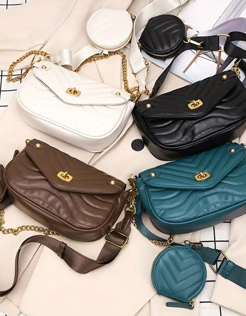 Load image into Gallery viewer, Quilted Crossbody Bag with Coin Purse and Chain
