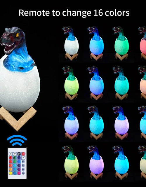 Load image into Gallery viewer, 3D Printed Touch Sensor LED Night Light 16 Colors Dinosaur Egg Bedside Lamp Remote Control 4 Modes Toy Rechargeable Table Lamp
