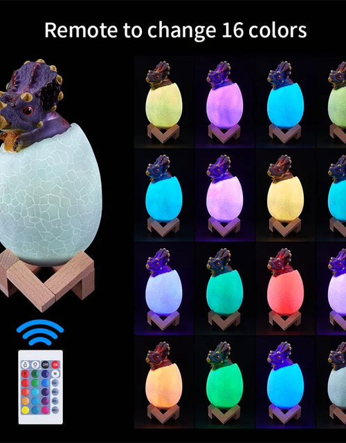 Load image into Gallery viewer, Dinosaur LED Night Light 16 Colors 3D Printed Touch Sensor Triceratops Egg Bedside Lamp Remote Control Toy Rechargeable Light
