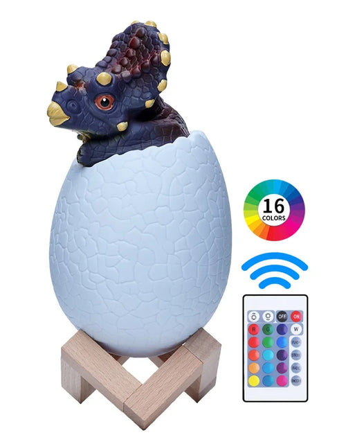 Load image into Gallery viewer, Dinosaur LED Night Light 16 Colors 3D Printed Touch Sensor Triceratops Egg Bedside Lamp Remote Control Toy Rechargeable Light
