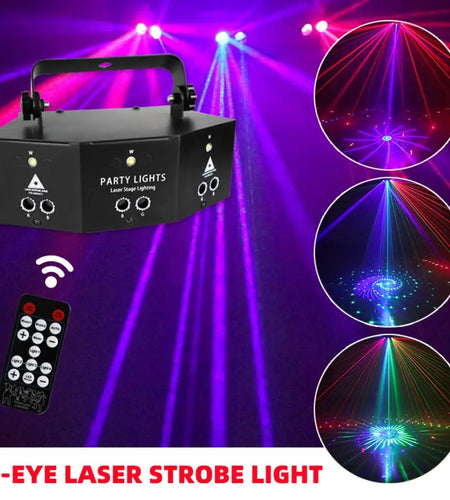 9-eye RGB Disco Dj Lamp DMX Remote Control  Strobe Stage Light Halloween Christmas Bar Party  Led Laser Projector Home Decor