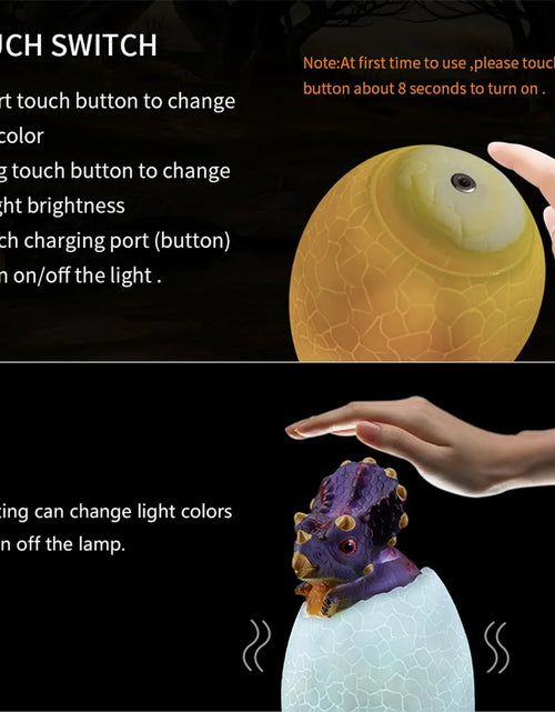 Load image into Gallery viewer, Dinosaur LED Night Light 16 Colors 3D Printed Touch Sensor Triceratops Egg Bedside Lamp Remote Control Toy Rechargeable Light
