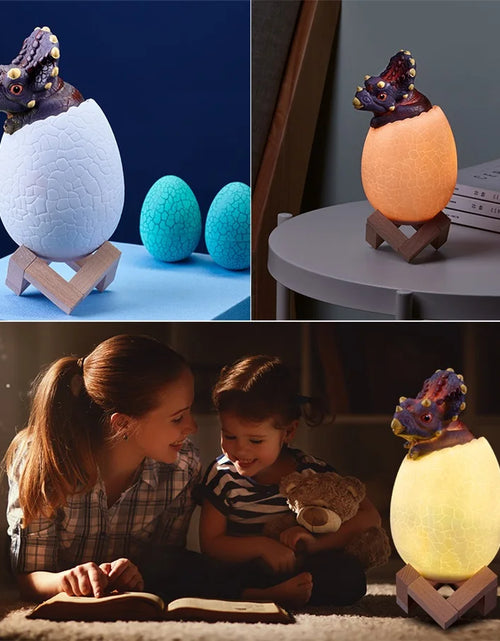 Load image into Gallery viewer, Dinosaur LED Night Light 16 Colors 3D Printed Touch Sensor Triceratops Egg Bedside Lamp Remote Control Toy Rechargeable Light
