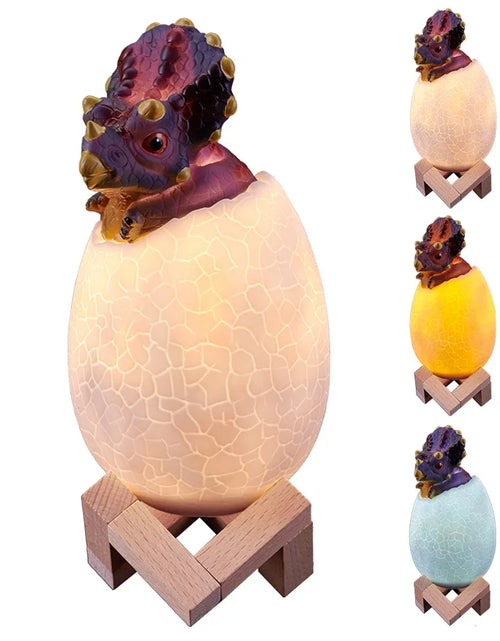 Load image into Gallery viewer, Dinosaur LED Night Light 16 Colors 3D Printed Touch Sensor Triceratops Egg Bedside Lamp Remote Control Toy Rechargeable Light

