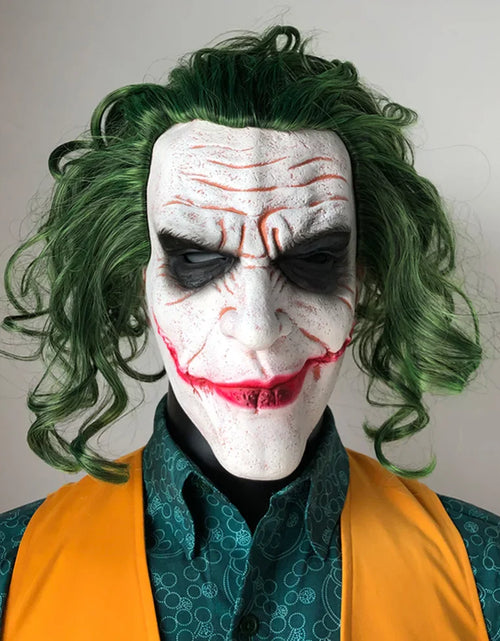 Load image into Gallery viewer, Joker Mask Cosplay Latex Masks With Green Hair Wig Scary Halloween Party Costume Props

