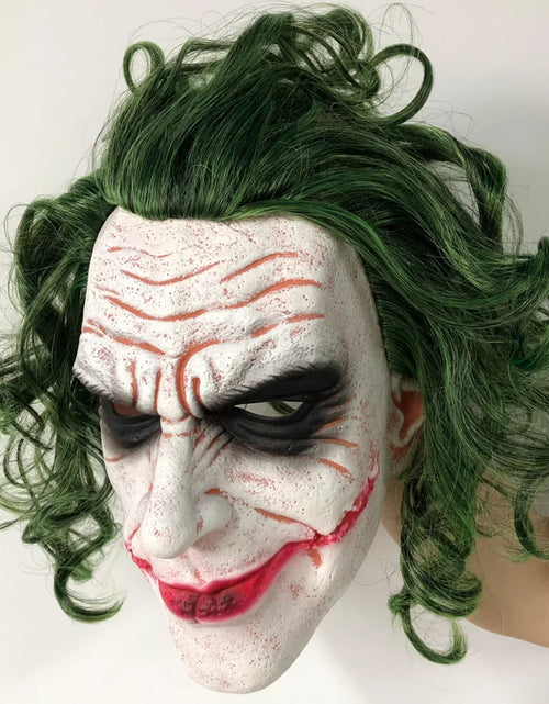 Load image into Gallery viewer, Joker Mask Cosplay Latex Masks With Green Hair Wig Scary Halloween Party Costume Props
