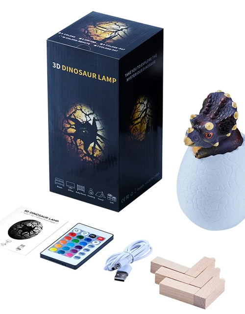 Load image into Gallery viewer, Dinosaur LED Night Light 16 Colors 3D Printed Touch Sensor Triceratops Egg Bedside Lamp Remote Control Toy Rechargeable Light
