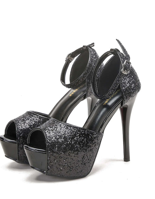 Load image into Gallery viewer, Trendy Metallic Sequin Peep-Toe High Heels Sandals

