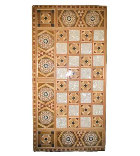 Vintage Mosaic Wooden Inlaid Marquetry Box Backgammon Set