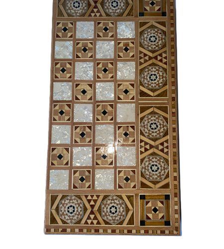 Vintage Mosaic Wooden Inlaid Marquetry Box Backgammon Set