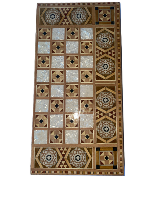 Load image into Gallery viewer, Vintage Mosaic Wooden Inlaid Marquetry Box Backgammon Set
