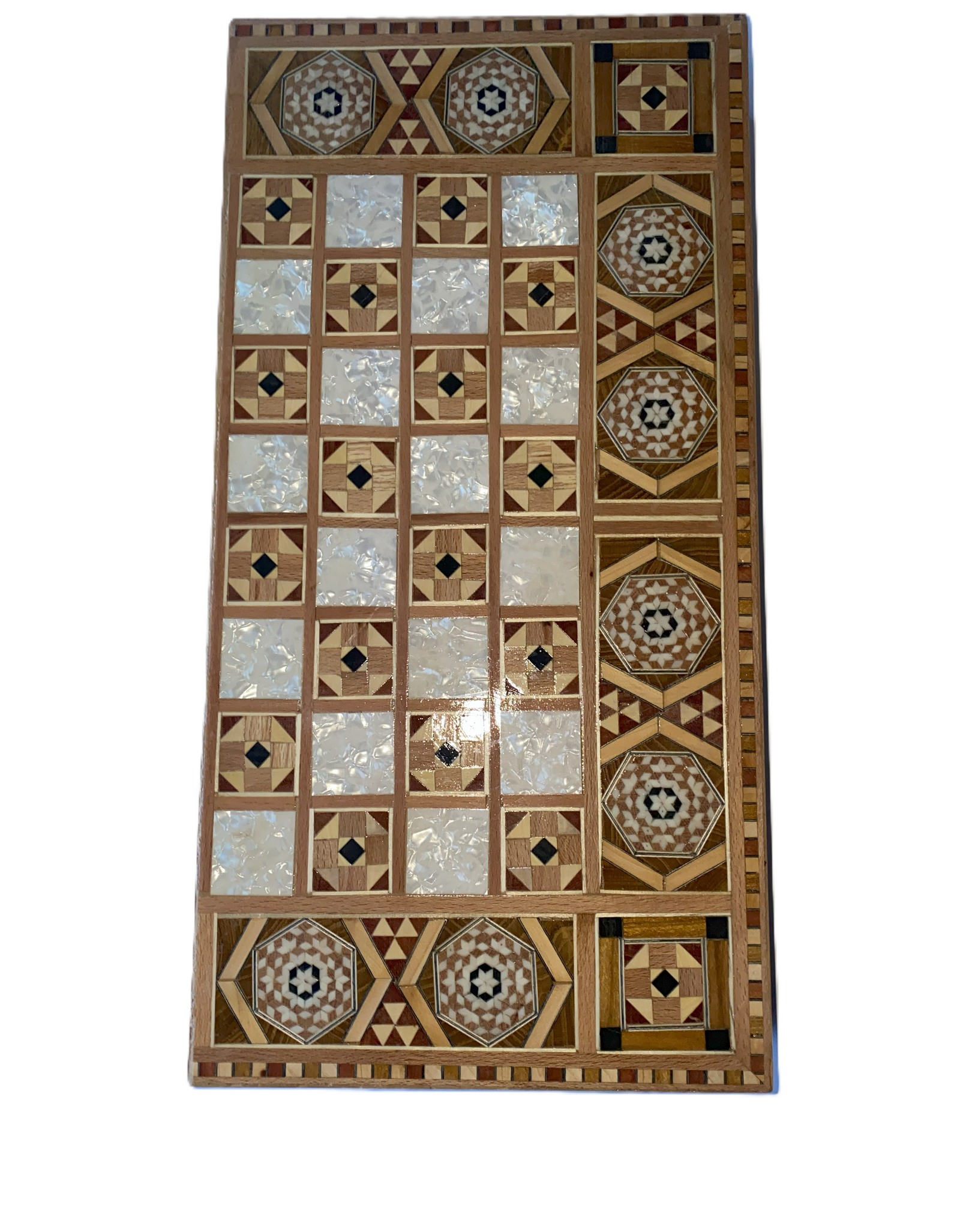 Vintage Mosaic Wooden Inlaid Marquetry Box Backgammon Set
