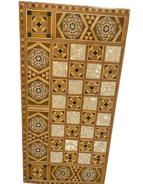 Load image into Gallery viewer, Vintage Mosaic Wooden Inlaid Marquetry Box Backgammon Set
