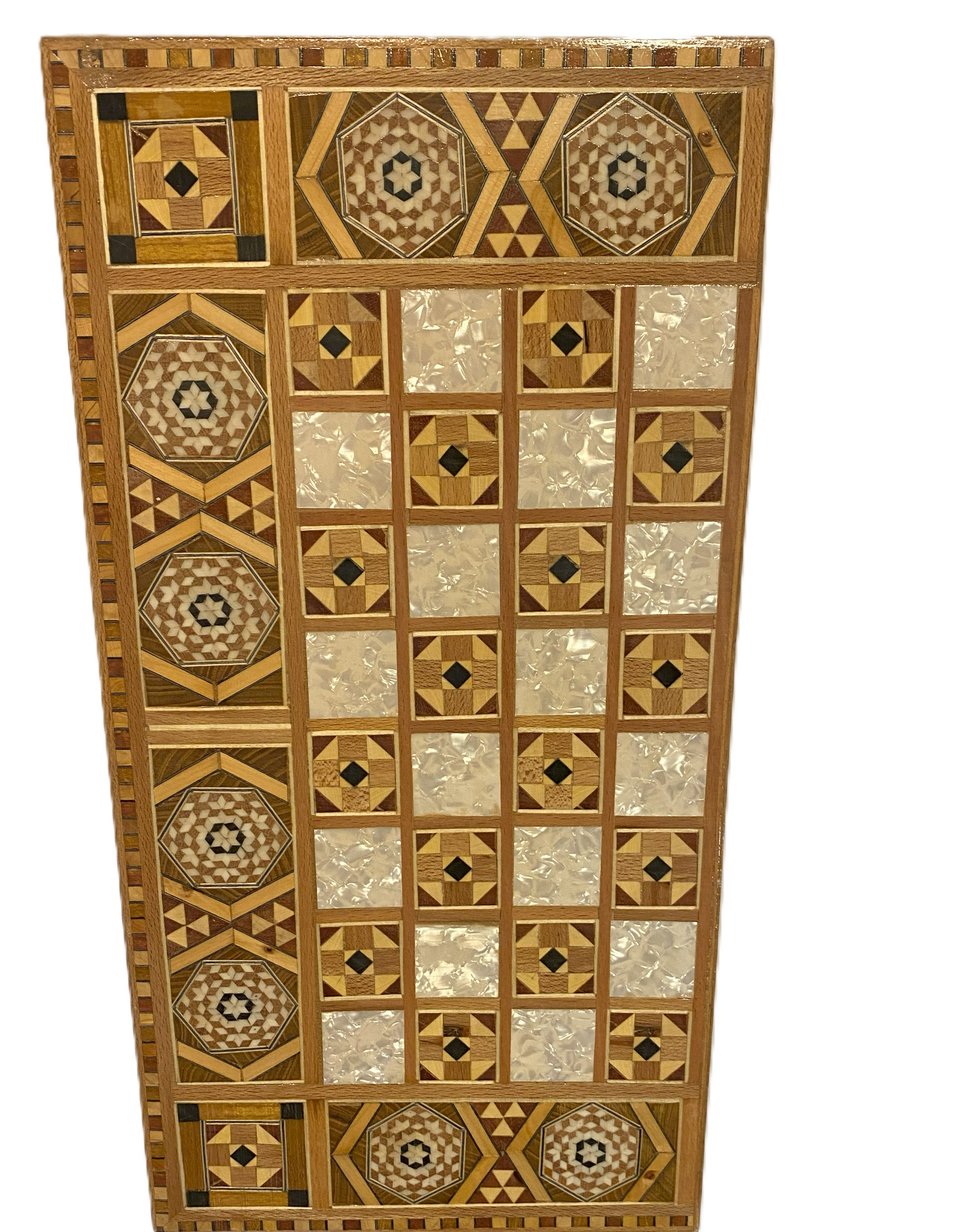 Vintage Mosaic Wooden Inlaid Marquetry Box Backgammon Set