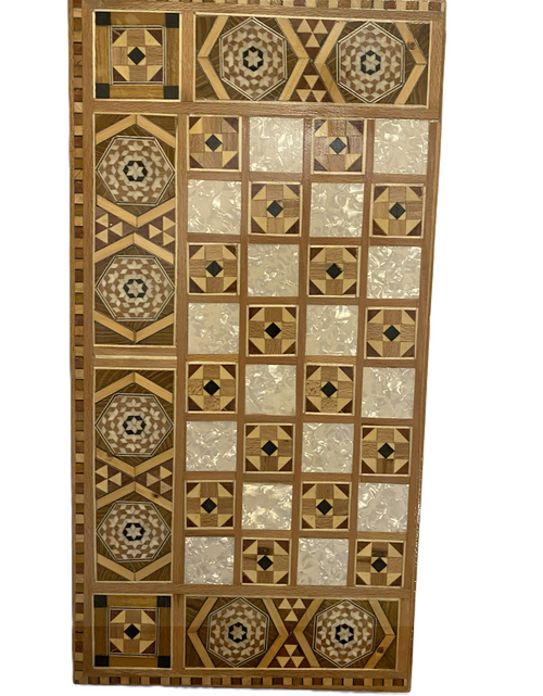 Load image into Gallery viewer, Vintage Mosaic Wooden Inlaid Marquetry Box Backgammon Set
