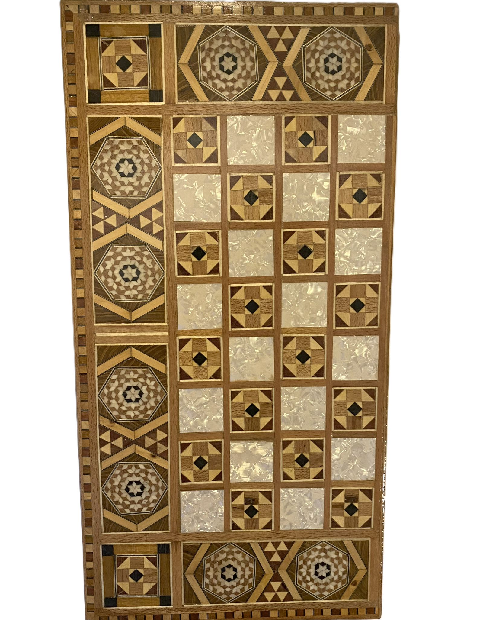 Vintage Mosaic Wooden Inlaid Marquetry Box Backgammon Set