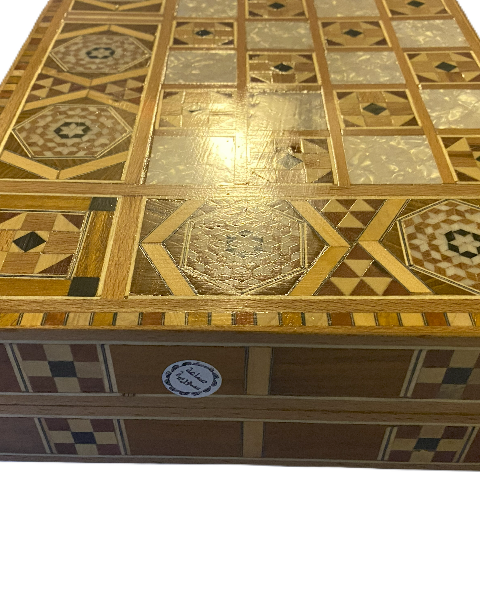 Vintage Mosaic Wooden Inlaid Marquetry Box Backgammon Set