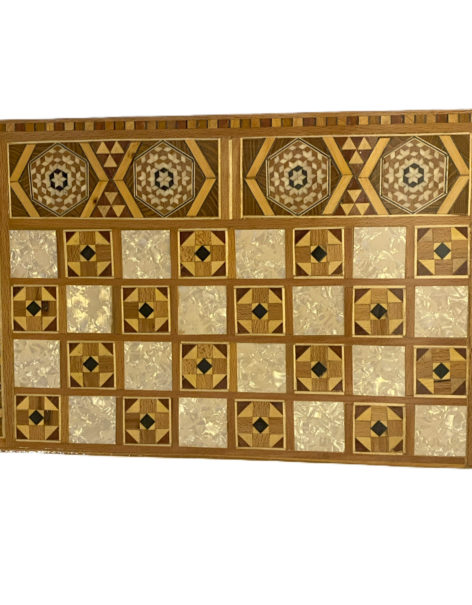 Vintage Mosaic Wooden Inlaid Marquetry Box Backgammon Set