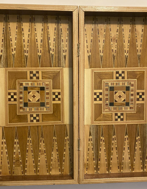 Load image into Gallery viewer, Vintage Mosaic Wooden Inlaid Marquetry Box Backgammon Set
