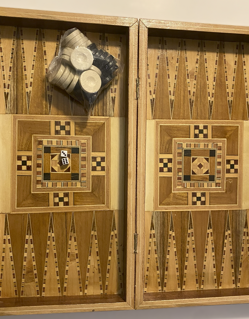 Load image into Gallery viewer, Vintage Mosaic Wooden Inlaid Marquetry Box Backgammon Set
