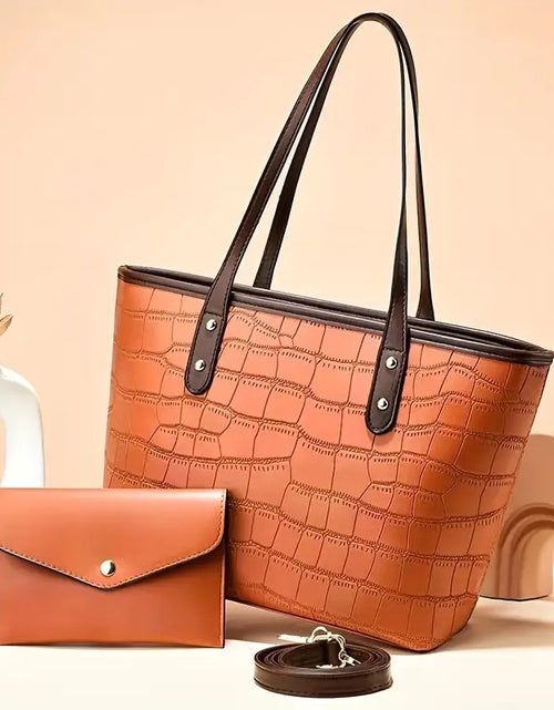 Load image into Gallery viewer, Crocodile Embossed Tote Bag Set with Clutch Purse
