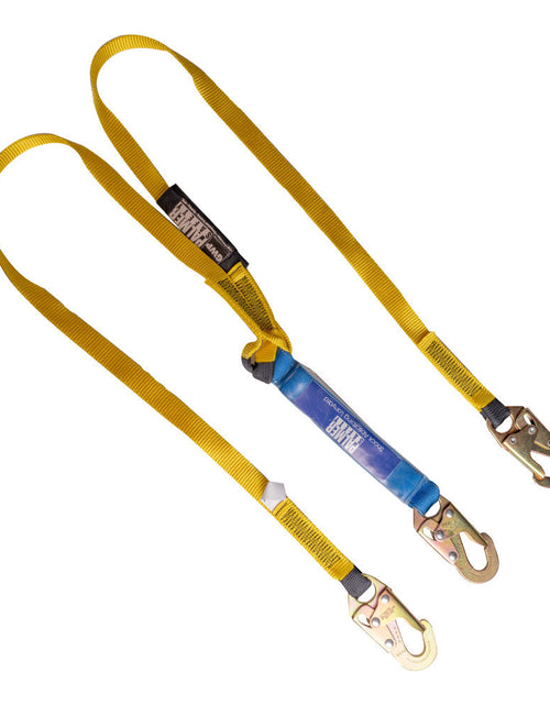 Load image into Gallery viewer, 6ft Double Lanyard Blue Shock Absorber Steel Snap Hooks
