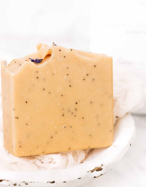 Load image into Gallery viewer, Lemon + Honey + Poppy Seed Handmade Tallow and Goat Milk Soap Bar
