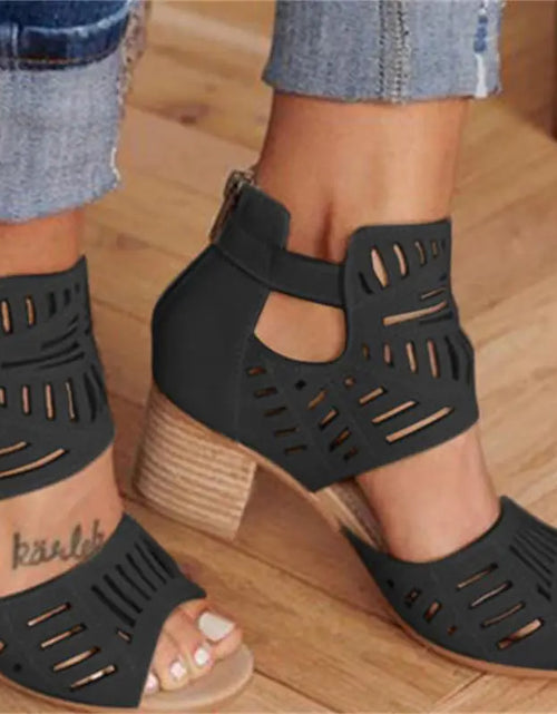 Load image into Gallery viewer, Cutout Floral Chunky Heels Women's Sandals
