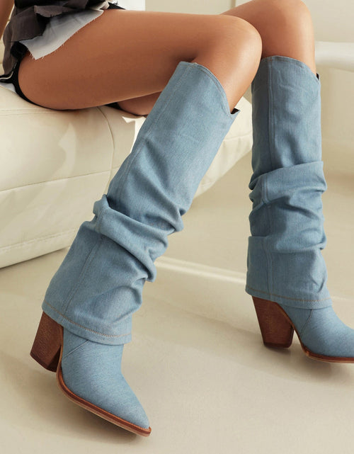 Load image into Gallery viewer, Vintage Pointed-Toe Chunky Heel High Tube Boots — Statement Heels
