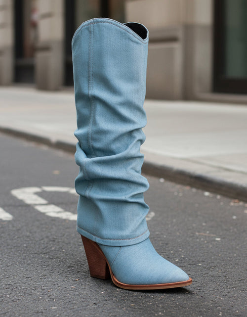 Load image into Gallery viewer, Vintage Pointed-Toe Chunky Heel High Tube Boots — Statement Heels
