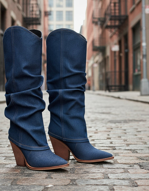 Load image into Gallery viewer, Vintage Pointed-Toe Chunky Heel High Tube Boots — Statement Heels
