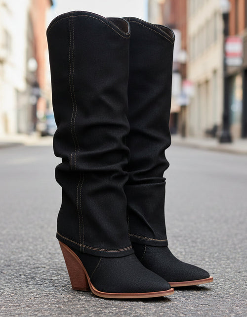 Load image into Gallery viewer, Vintage Pointed-Toe Chunky Heel High Tube Boots — Statement Heels
