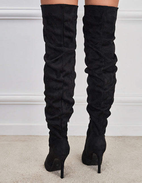 Load image into Gallery viewer, Pointed-Toe Suede Stiletto Boots with High Zipper — European / American Chic
