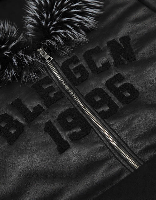 Load image into Gallery viewer, Street Style Men's Cotton Coat with Hood, Fur Collar, Letter Embroidery, Casual Loose Fit Outerwear Jacket
