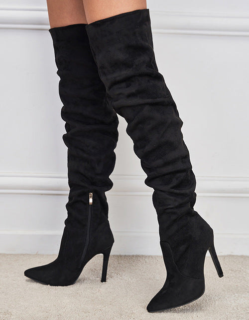 Load image into Gallery viewer, Pointed-Toe Suede Stiletto Boots with High Zipper — European / American Chic
