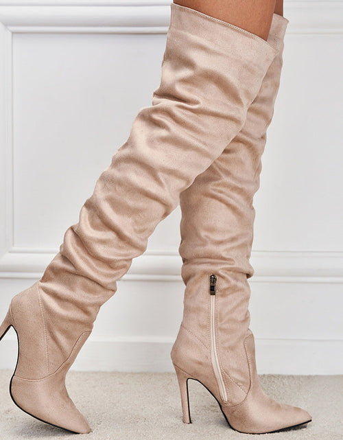 Load image into Gallery viewer, Pointed-Toe Suede Stiletto Boots with High Zipper — European / American Chic
