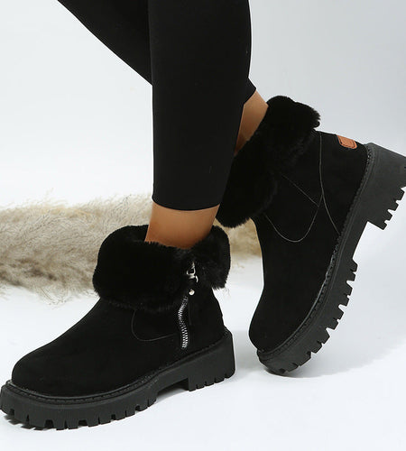 Women’s Velvet Lined Cotton Snow Boots — Plus Size Winter Warm Boots