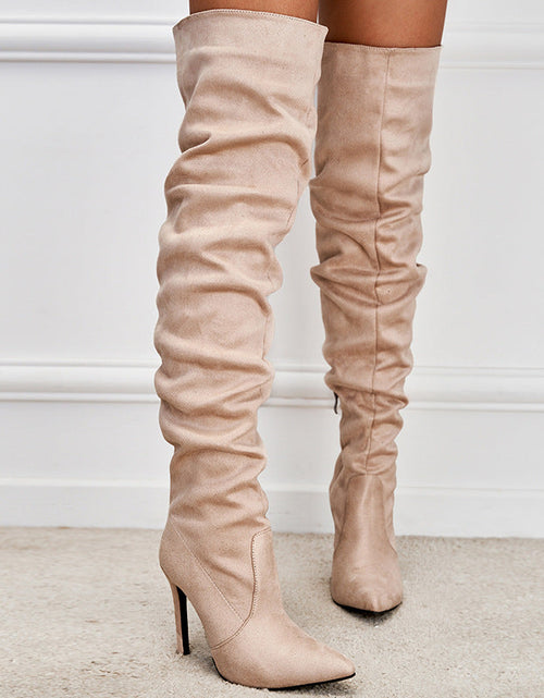 Load image into Gallery viewer, Pointed-Toe Suede Stiletto Boots with High Zipper — European / American Chic
