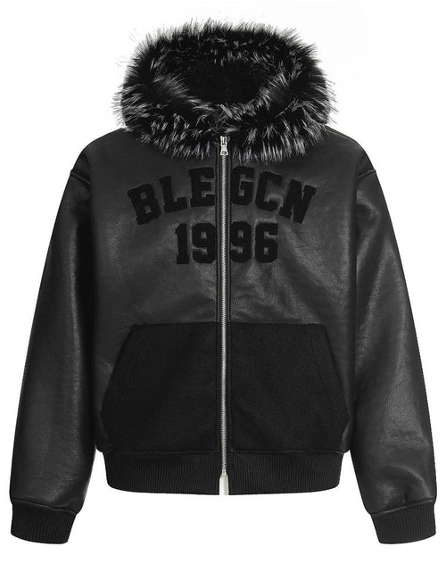 Load image into Gallery viewer, Street Style Men's Cotton Coat with Hood, Fur Collar, Letter Embroidery, Casual Loose Fit Outerwear Jacket
