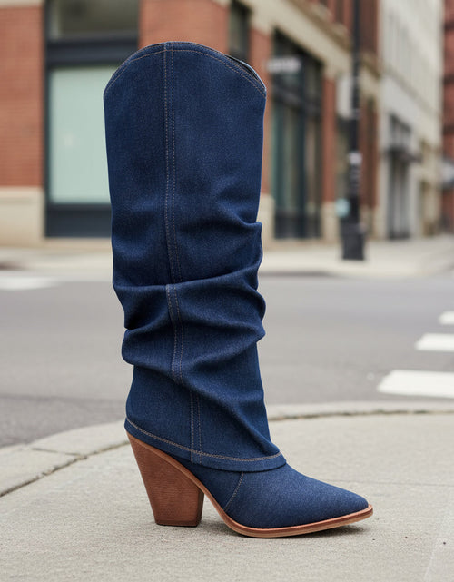 Load image into Gallery viewer, Vintage Pointed-Toe Chunky Heel High Tube Boots — Statement Heels
