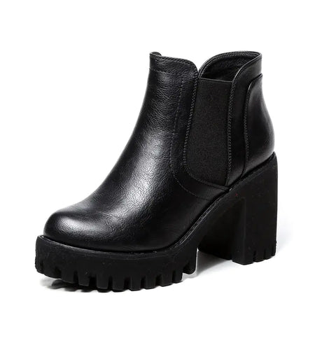 British Casual High Heels for Women with Thick Heel