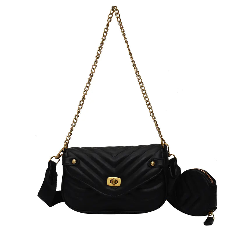 Quilted Crossbody Bag with Coin Purse and Chain