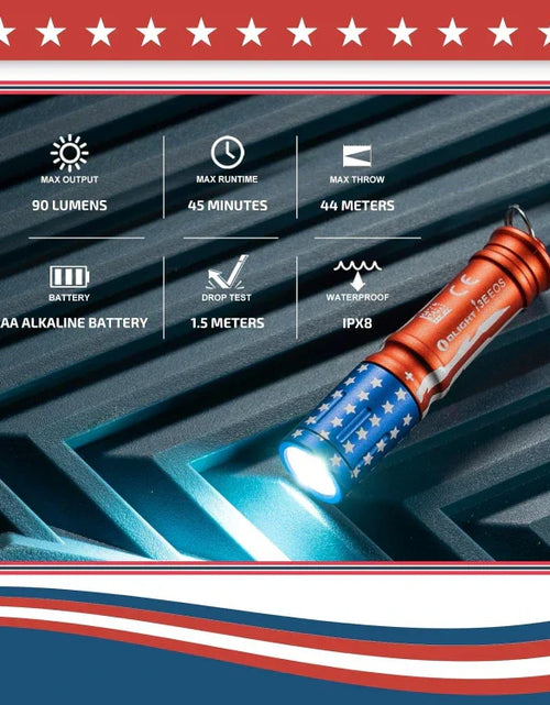 Load image into Gallery viewer, OLIGHT I3ESTARSSTRIPES i3E EOS Keychain Flashlight - Stars &amp; Stripes Edition
