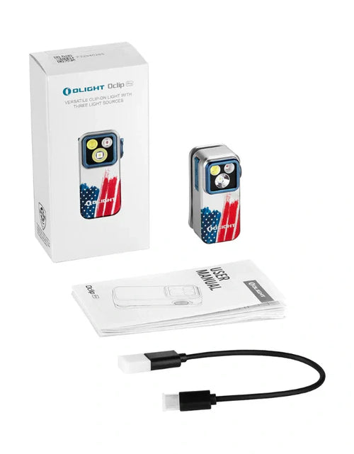 Load image into Gallery viewer, OLIGHT OCLIPPROSTARS Oclip Pro Clip on Flashlight with Floodlight Spotlight and Red Light - Stars &amp; Stripes Edition
